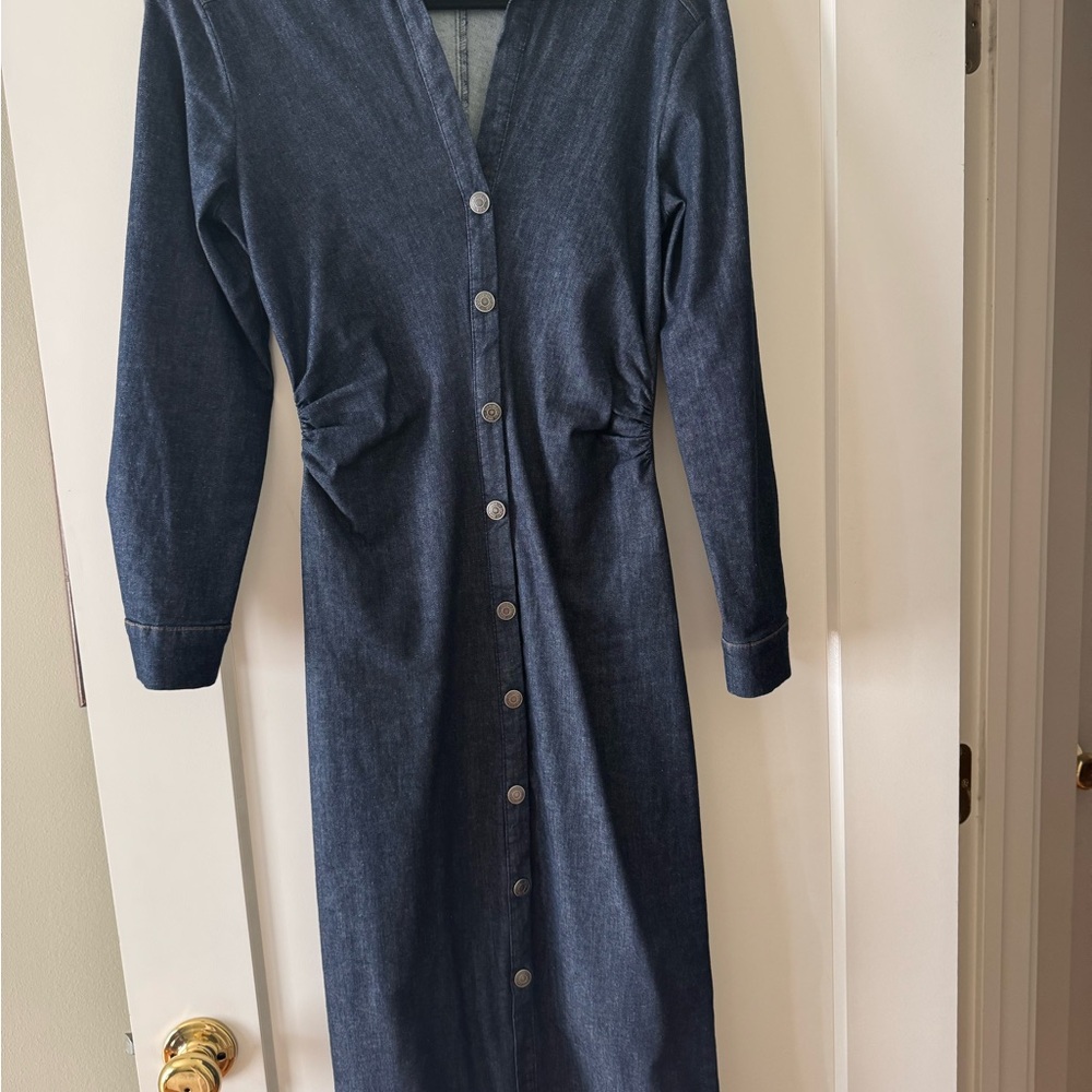 Zara Navy Button-Down Long Sleeve Dress